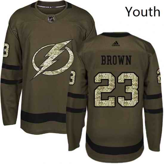 Youth Adidas Tampa Bay Lightning 23 JT Brown Authentic Green Salute to Service NHL Jersey